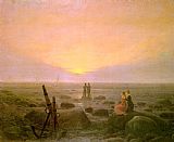Caspar David Friedrich Moon rising over Sea painting
